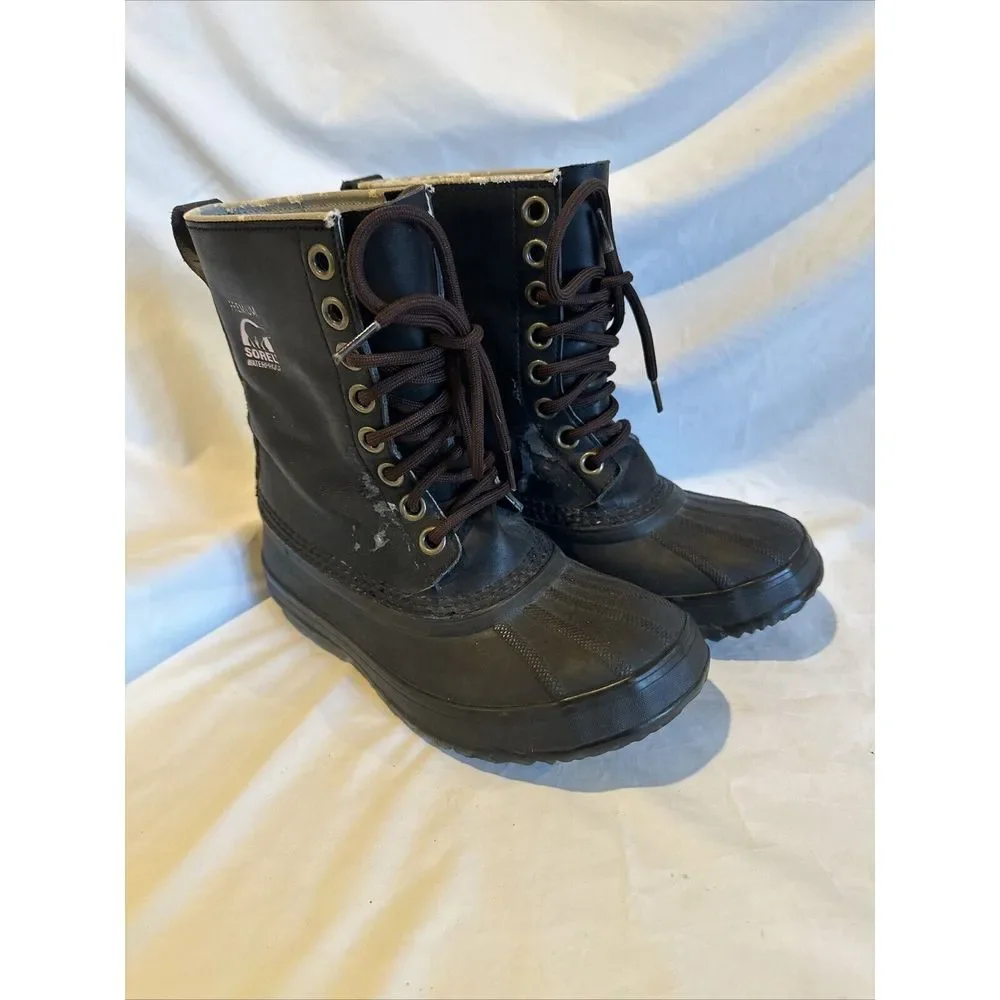 Sorel Size 7 Black Purple 1964 Premium Pac Snow Boots Leather Rubber Womens EU38